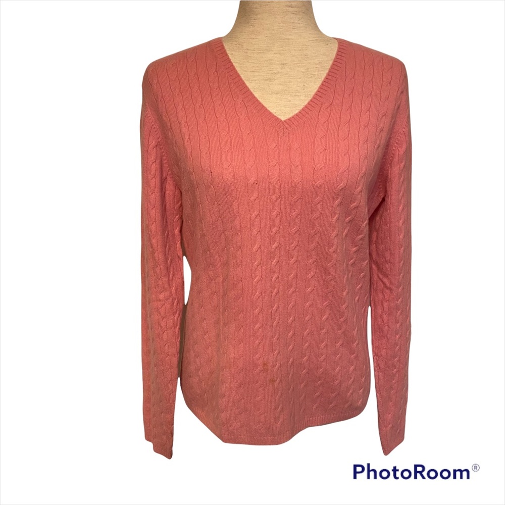 KIRKLAND SIGNATURE SWEATER V-NECK PINK CASHMERE CABLE KNIT LONG SLEEVE Size M